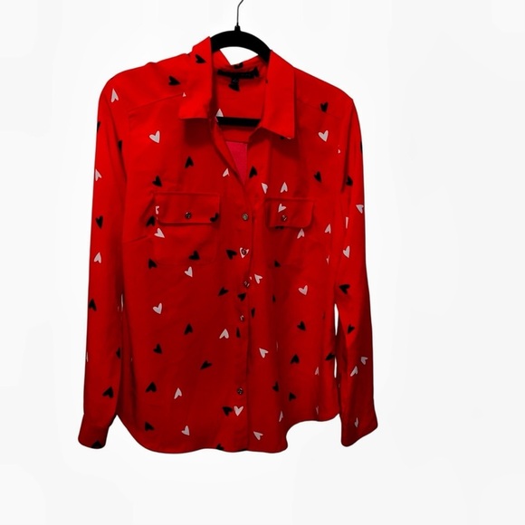 Adrienne Vittadini Tops - Adrienne vittadini red button front long sleeve blouse heart print large L